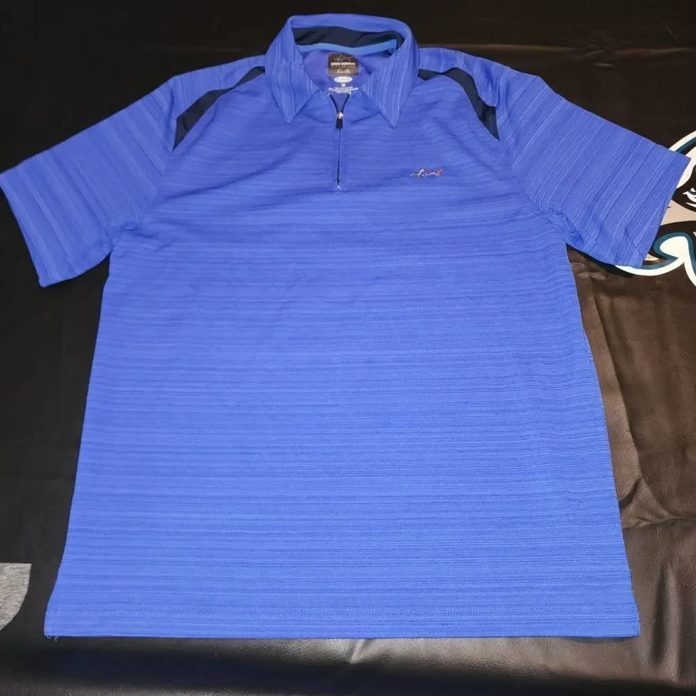 Greg Norman For Tasso Ella Mens Blue 1/4 Zip Polo Golf Shirt Medium